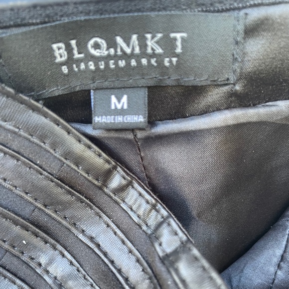 Black Satin Mini dress w/ Faux Leather accents Strapless LBD S/M - Picture 8 of 8